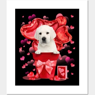 White Labrador In Red Pot Happy Valentine's Day Posters and Art